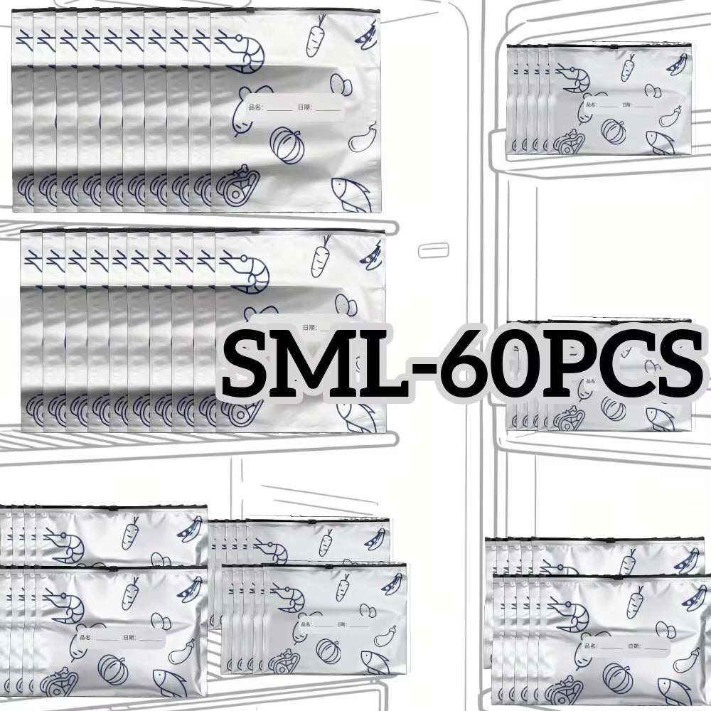 10/60Pcs Aluminum Foil Storage Bags Freezer Sealed Organizers Food Packaging Reusable Pantry Odor-Proof Bag Kitchen Essential