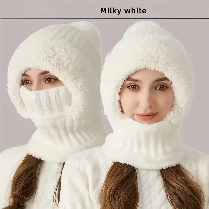 Thermal Fleece Knit Beanie with Ear Covers All-In-One Windproof Hood Neck Warmer Specifically for Bicycle Riders