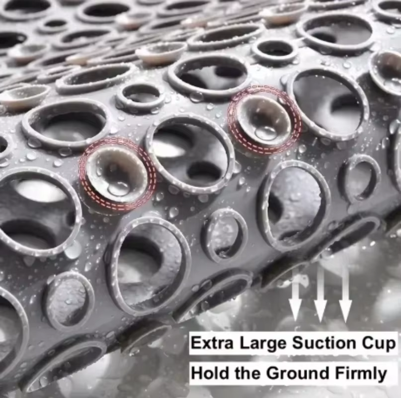 Square Non-Slip Bathroom Mat with Suction Cup and round Hole Design Shower Anti-Fall Household Shower Massage Quick Drainage Mat