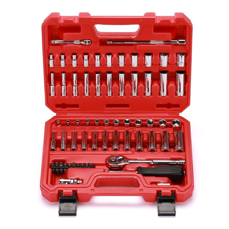 CASOMAN 1/4-Inch Drive Master Socket Set with Ratchets, Adapters, Extensions with 1/4" Dr. Bits Set, Inch/Metric, 6-Point, 5/32-Inch - 9/16-Inch, 4 Mm - 14 Mm, 62-Piece 1/4" Dr. Socket Set, #Tiktokshopblackfriday