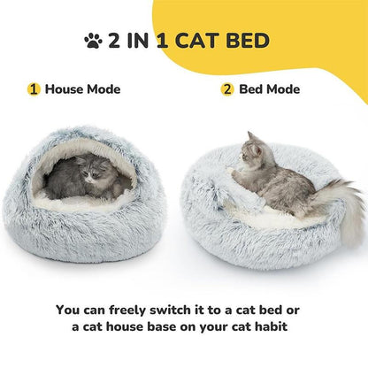Cozy Half-Enclosed Plush Cat & Dog Bed - Warm Winter Nest for Ultimate Comfort