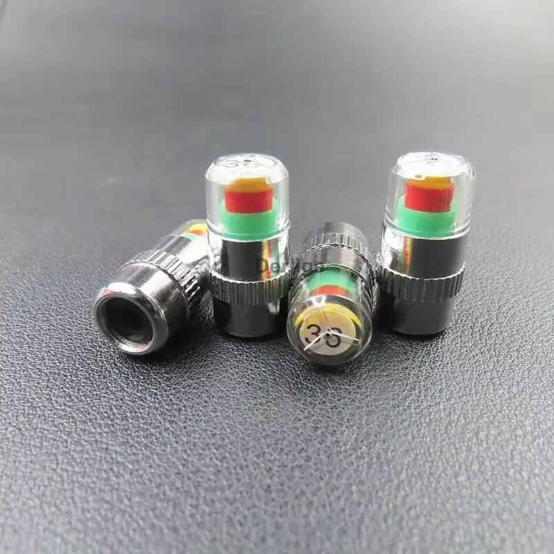 4PCS Car Tire Pressure Caps, Tire Valve Cap with Pressure Indicator Tyre Pressure Monitor Valve Caps Air Alert Auto Accessories