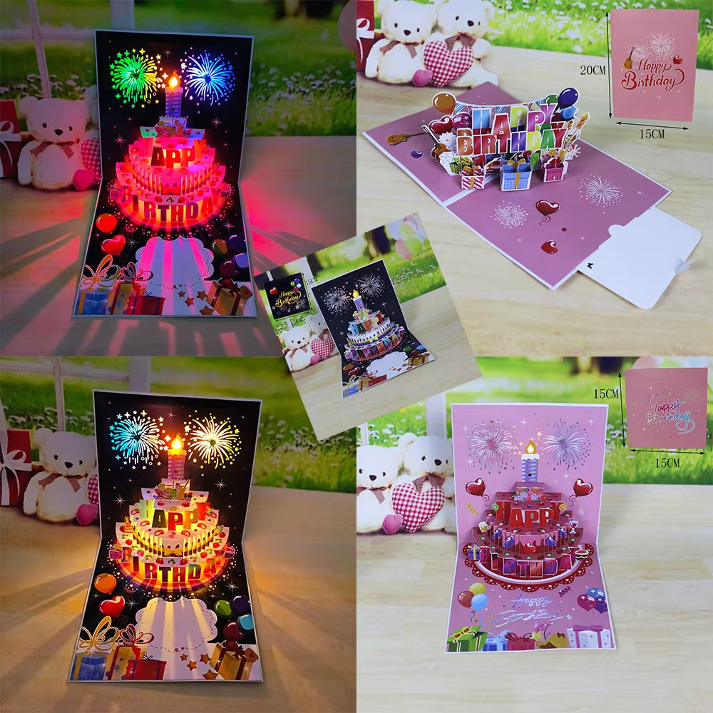 Birthday Cards Lights and Sound Pop up Happy Birthday Card Fireworks Birthday Greeting Cards 3D Pop up 3D Pop-Up with Envelope