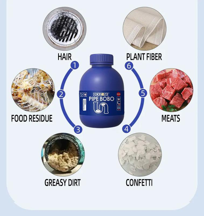PICKZONE PIPE BOBO - Ultimate Drain Unclogger for Kitchen & Bathroom, Dissolves 200+ Blockages, Kills 99% Bacteria, Safe for All Pipes, Fast & Effective Cleaning Solution