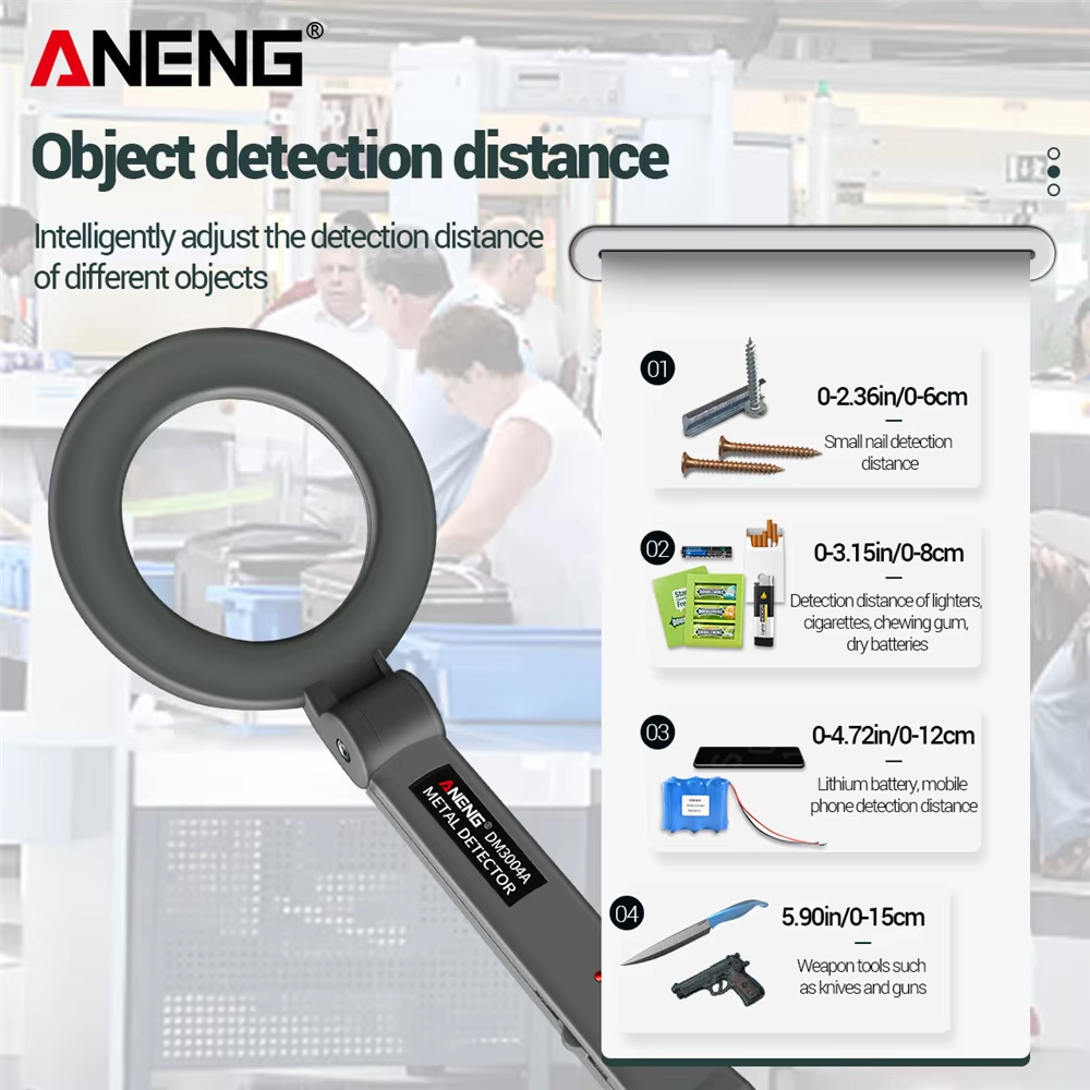 Portable Metal Detector  DM3004A High Sensitivity Body Search Handheld Security Intelligently Adjust Objects Distance Tools