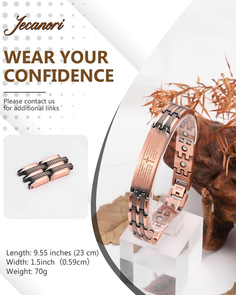 Jecanori Copper Cross Bracelet for Men - Ultra Strength Magnetic Mens Cross Jewelry Set - Adjustable Magnetic Bracelet with Sizing Tool Jewelry Box