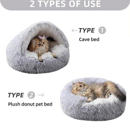 Cozy Half-Enclosed Plush Cat & Dog Bed - Warm Winter Nest for Ultimate Comfort