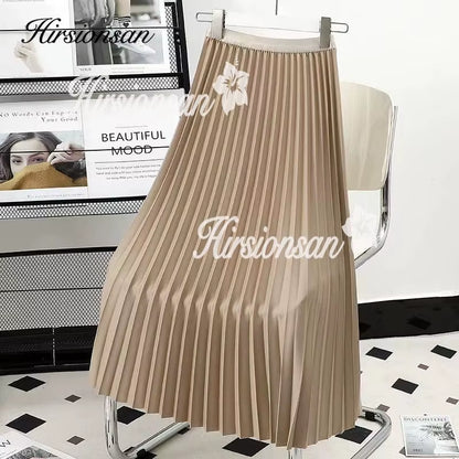 Pleated Skirts Women 2023 Autumn New Korean Fashion Vintage Solid a Line Skirt for Lady Chic Elegant Midi Skirt