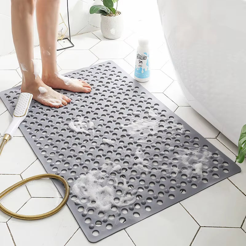 Square Non-Slip Bathroom Mat with Suction Cup and round Hole Design Shower Anti-Fall Household Shower Massage Quick Drainage Mat