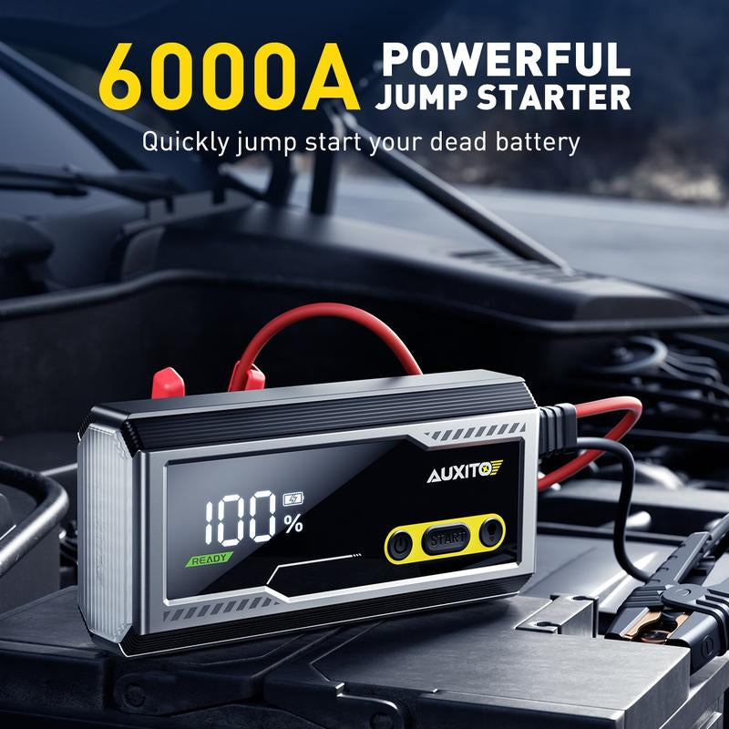 AUXITO 10000A Ultra-Powerful Jump Starter for All Gas & Diesel Engines - Fast Charging, LED Display, 3-Mode Flashlight & Storage Case Included!