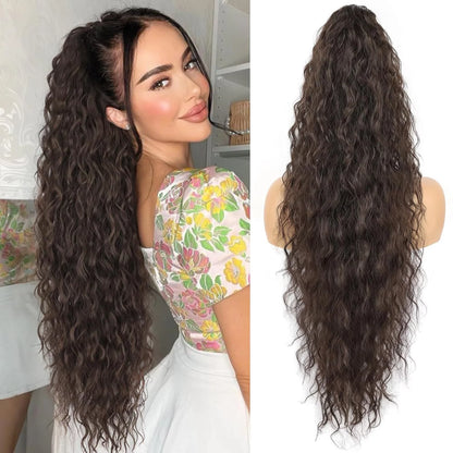 160G Heavy Ombre Black Blonde Curly Ponytail Claw Long Wavy Pony Tail Synthetic Clip in Hair Extensions Fluffy Natural Looking