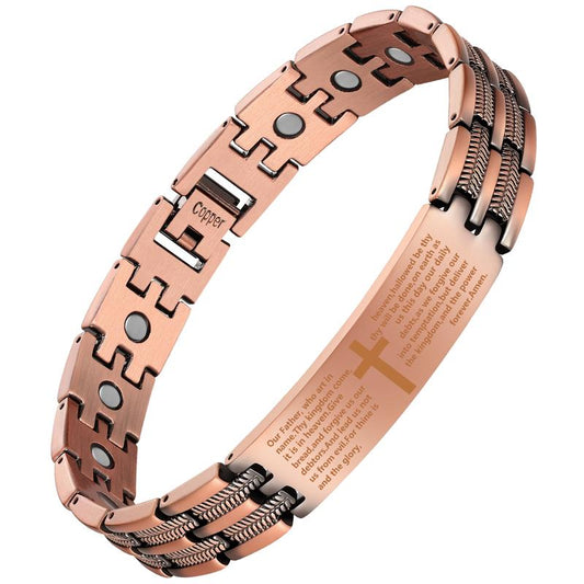 Jecanori Copper Cross Bracelet for Men - Ultra Strength Magnetic Mens Cross Jewelry Set - Adjustable Magnetic Bracelet with Sizing Tool Jewelry Box