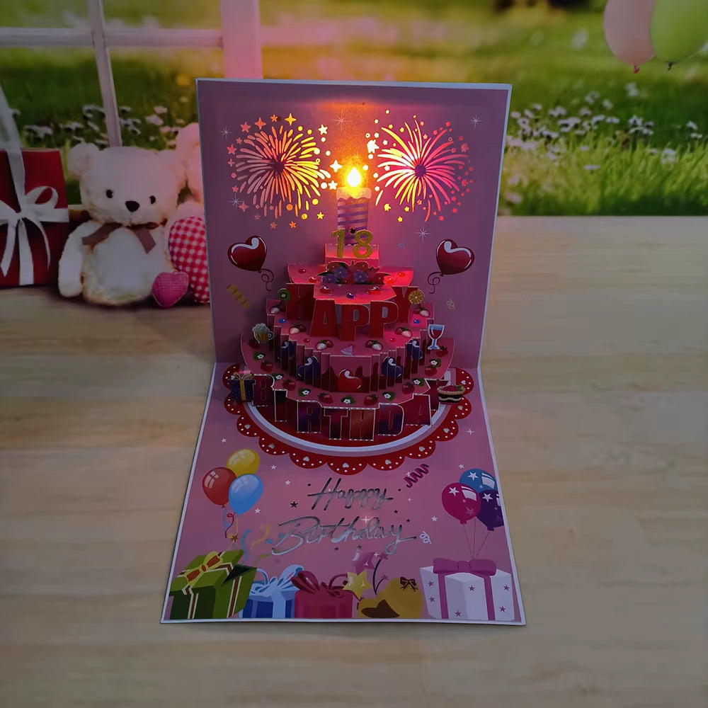 Birthday Cards Lights and Sound Pop up Happy Birthday Card Fireworks Birthday Greeting Cards 3D Pop up 3D Pop-Up with Envelope