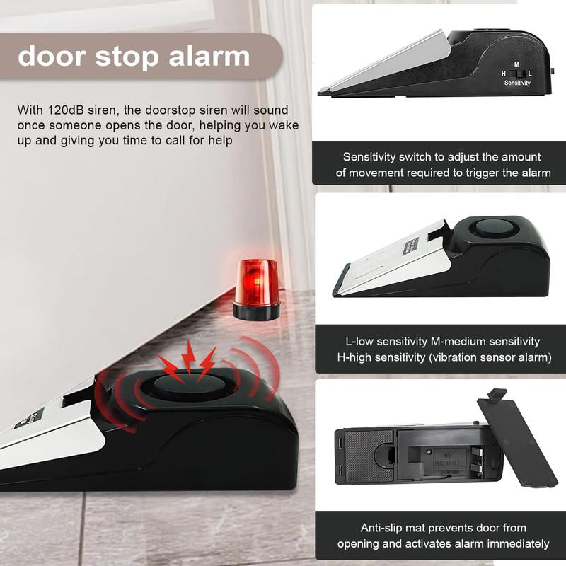 Ultimate Home Security Door Stopper Alarm - Tool-Free Installation, 3 Sensitivity Levels, 120DB Loud Alert, Durable Stainless Steel Design, Instant Protection!