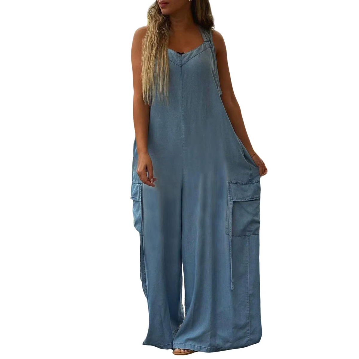 Casual Loose Jumpsuit Women Spaghetti Long Camis Summer Print Cotton Linen Strap Wide Leg Pants Bib Overalls Sleeveless Jumpsuit