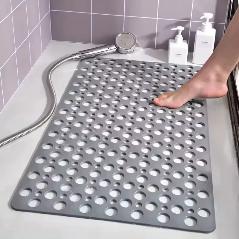 Square Non-Slip Bathroom Mat with Suction Cup and round Hole Design Shower Anti-Fall Household Shower Massage Quick Drainage Mat