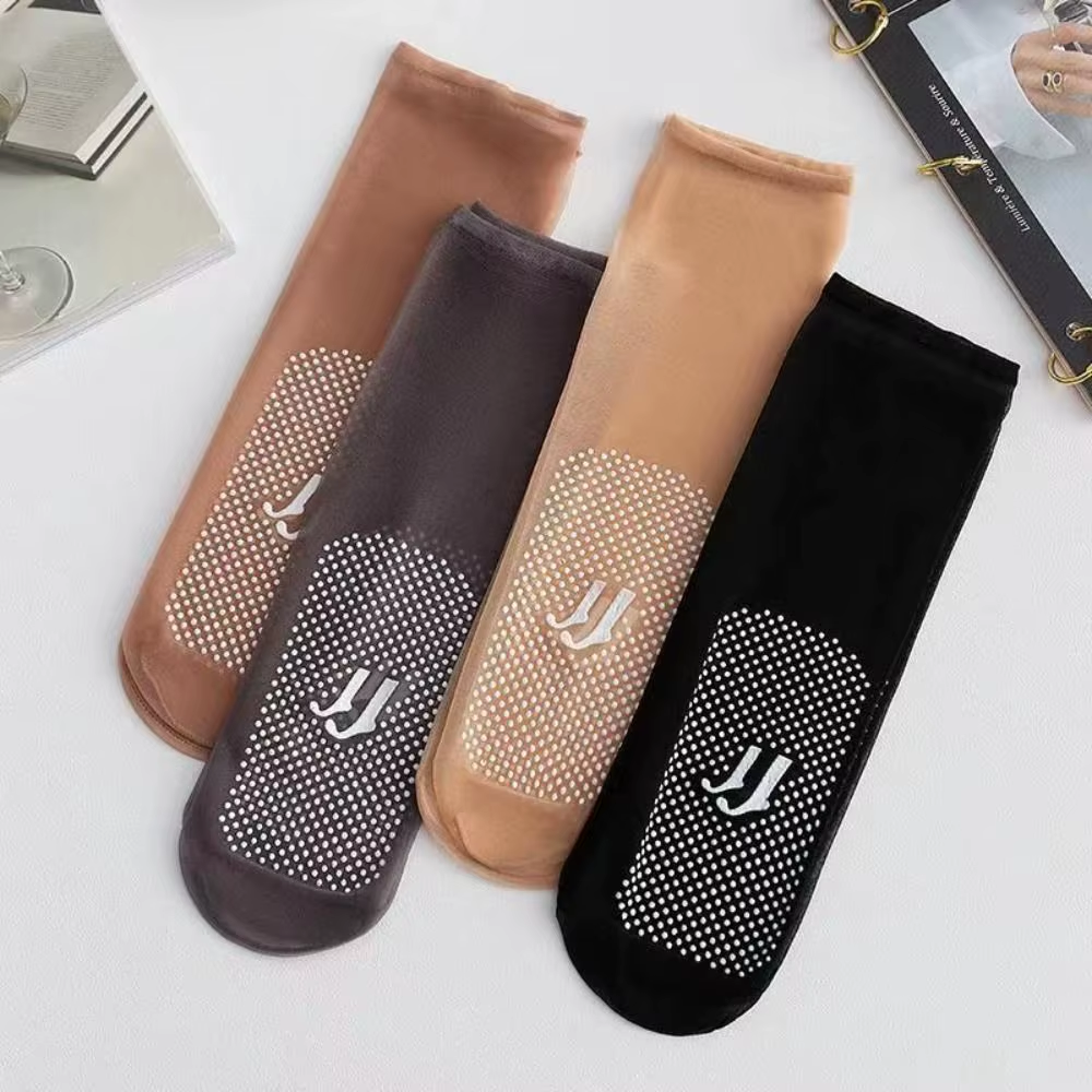 5Pair New Slip-Resistant Massage Bottom Short Stockings Invisible Crystal Silk Socks Non-Marking Silk Sheer Ankle Socks