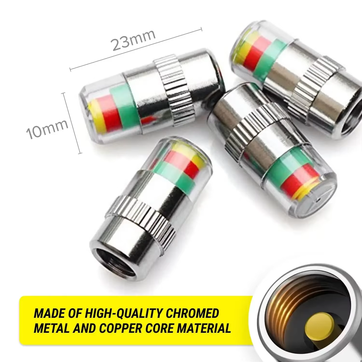 4PCS Car Tire Pressure Caps, Tire Valve Cap with Pressure Indicator Tyre Pressure Monitor Valve Caps Air Alert Auto Accessories