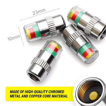 4PCS Car Tire Pressure Caps, Tire Valve Cap with Pressure Indicator Tyre Pressure Monitor Valve Caps Air Alert Auto Accessories