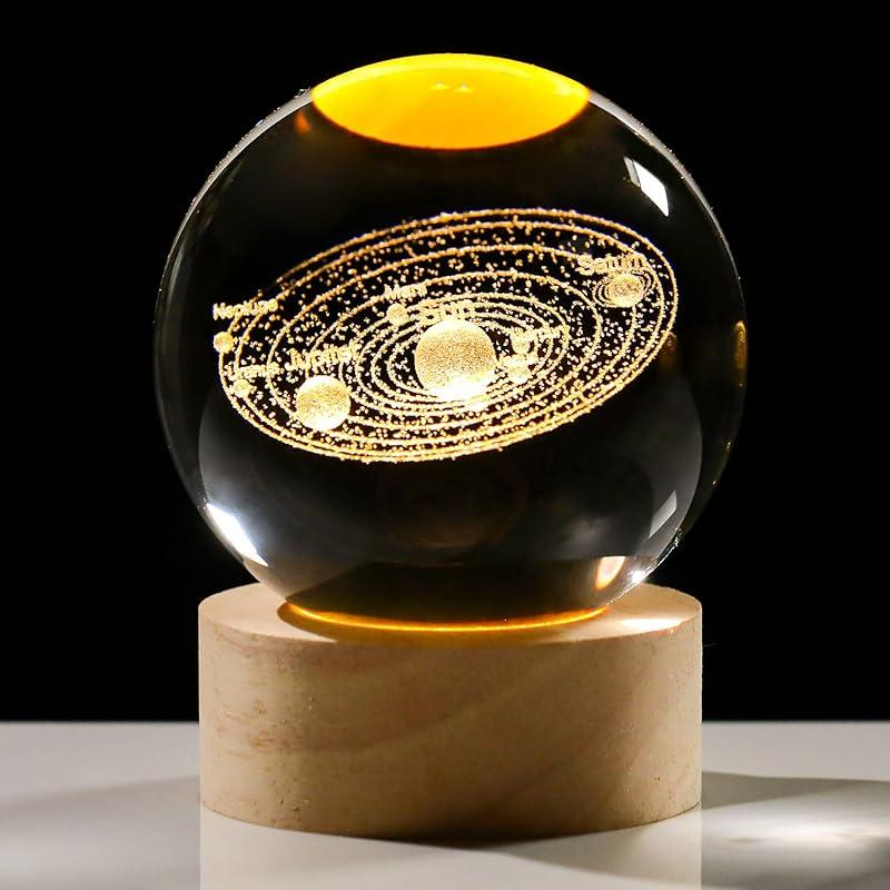 Enchanting 3D Saturn Crystal Ball Night Light with LED Stand - Stunning Planet Figurine Lamp for Bedroom Decor (2.4 In, 60Mm)