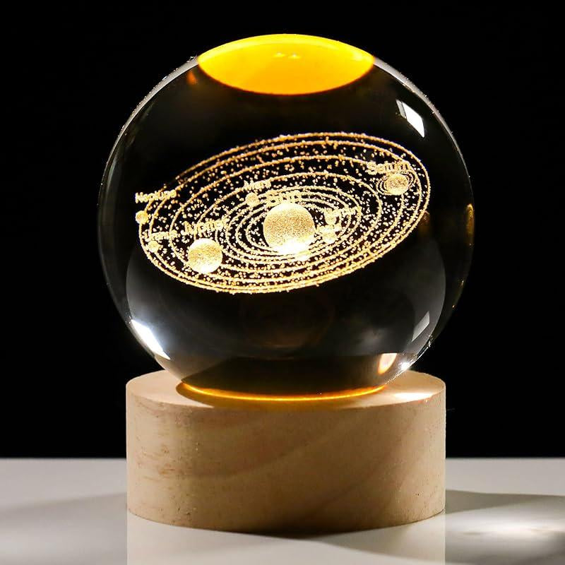 Enchanting 3D Saturn Crystal Ball Night Light with LED Stand - Stunning Planet Figurine Lamp for Bedroom Decor (2.4 In, 60Mm)