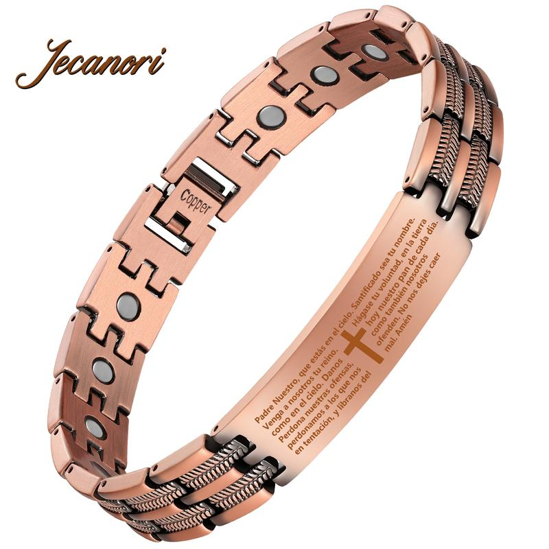 Jecanori Copper Cross Bracelet for Men - Ultra Strength Magnetic Mens Cross Jewelry Set - Adjustable Magnetic Bracelet with Sizing Tool Jewelry Box