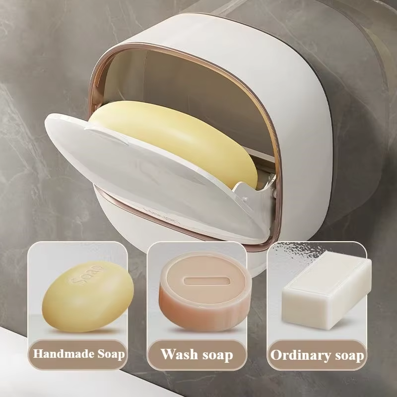 Bathroom Drain Soap Box Wall Mounted ABS Soap Box with Lid Waterproof Soap Dish Dishes Storage Box Travel Organizer Case Storage