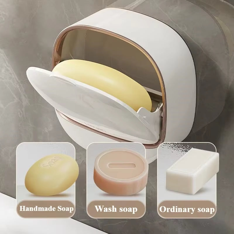 Bathroom Drain Soap Box Wall Mounted ABS Soap Box with Lid Waterproof Soap Dish Dishes Storage Box Travel Organizer Case Storage