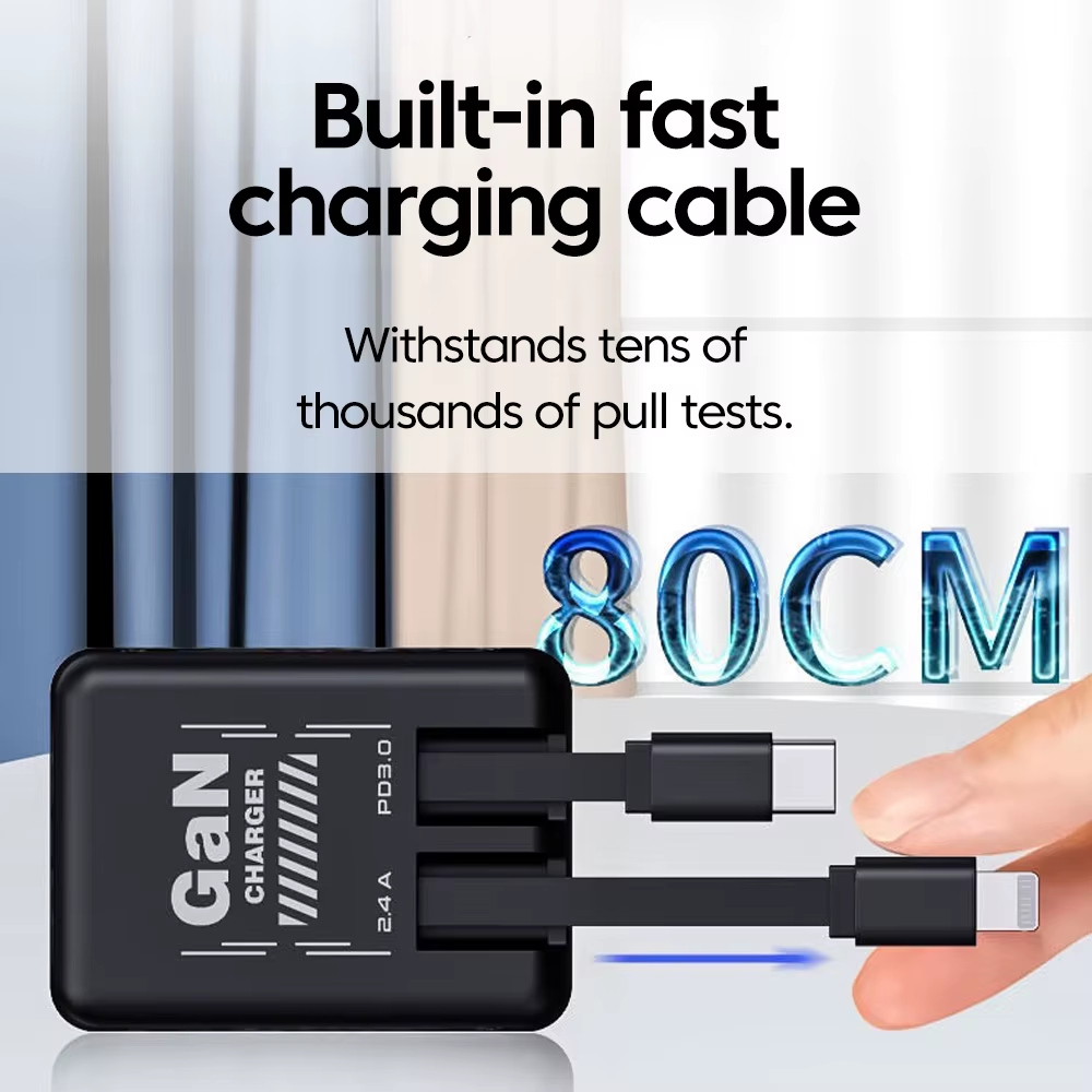Gallium Nitride Charger Type C/Lightning Fast Charging Expansion Cable for Iphone15 16 Huawei Samsung