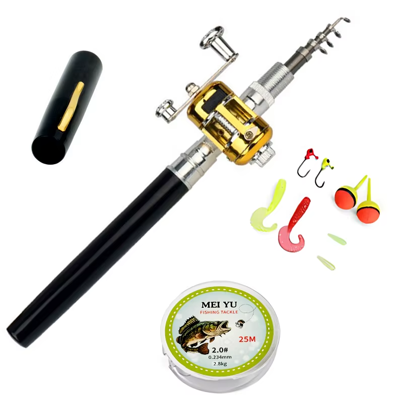 [Fish Rod+Reel+Line+Accessories] Portable Pocket Telescopic Fishing Rod Reel Full Kit Pen Shape Pole 96Cm for Fishing Beginner