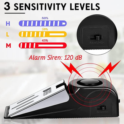 Ultimate Home Security Door Stopper Alarm - Tool-Free Installation, 3 Sensitivity Levels, 120DB Loud Alert, Durable Stainless Steel Design, Instant Protection!