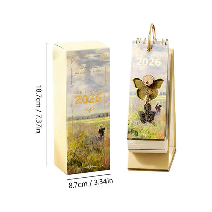 Vintage Oil Painting Desk Calendar with Gold Ring Binding 365 Days Inspirational Quotes One-Way Page Turn Daily Planner