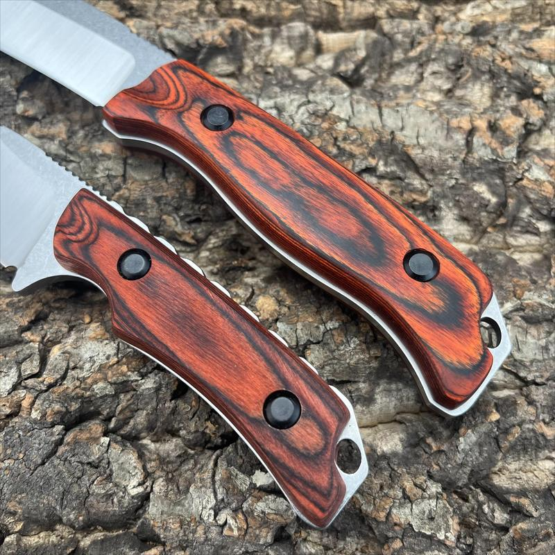 Saddle Mountain 15002 Hidden Canyon Hunter 15017 Outdoor Fixed Blade Knife 8Cr13Mov/Cpm-S30V Teardrop Blade Stable Wooden Handle with Leather Sheath Camping Fishing Scenarios Men'S Gift Christmas Gift Multi-Functional Tool