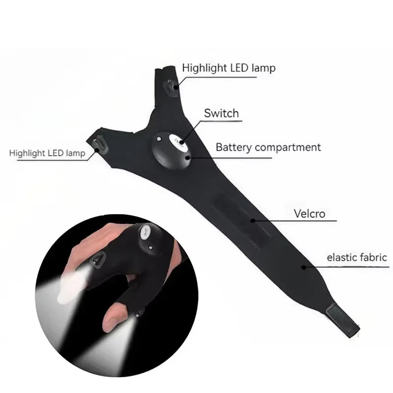 LED Flashlight Fishing Strap Fingerless Gloves Waterproof Cycling Camping Hiking Rescue Glove Lamp Lighting Gloves