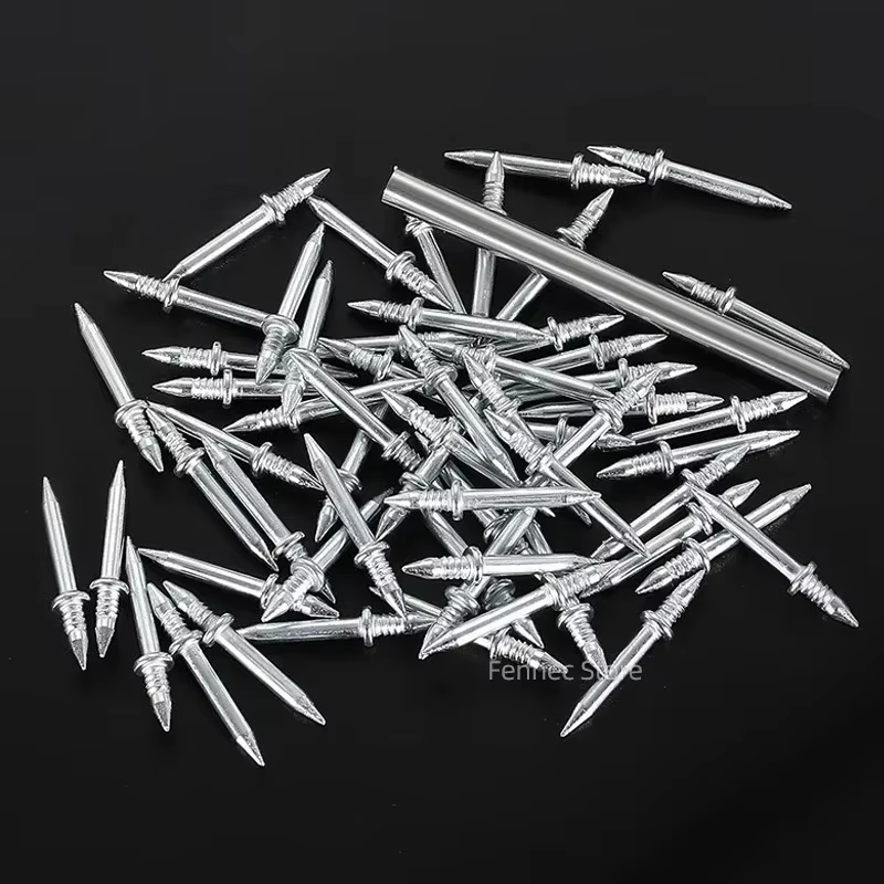200/400/500/1000Pcs Double-Head Seamless Installation Nail with Sleeve Skirting Thread Metal Non-Marking Nails Rust-Proof