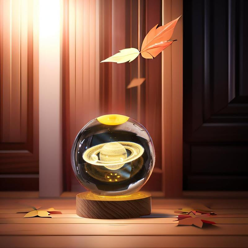 Enchanting 3D Saturn Crystal Ball Night Light with LED Stand - Stunning Planet Figurine Lamp for Bedroom Decor (2.4 In, 60Mm)