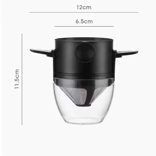 Portable Hand-Brewed Coffee Filter Cup Stainless Steel Folding Ear Filter Drip-Free Coffee Filter Cup with Bottom Tray