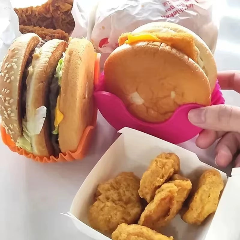 4Pcs Retractable Hamburger Holders Hamburger Fixed Box Sandwich Burger Clip Rack Washable Silicone French Fry Hamburger Sauce
