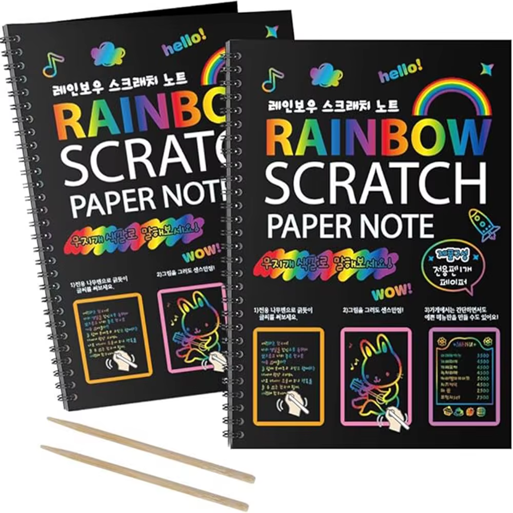 Scratch-Off Color Art Drawing Book, No Need for Paint, Free Creation Diy Drawing Book. Rainbow Scratch-Off Paper