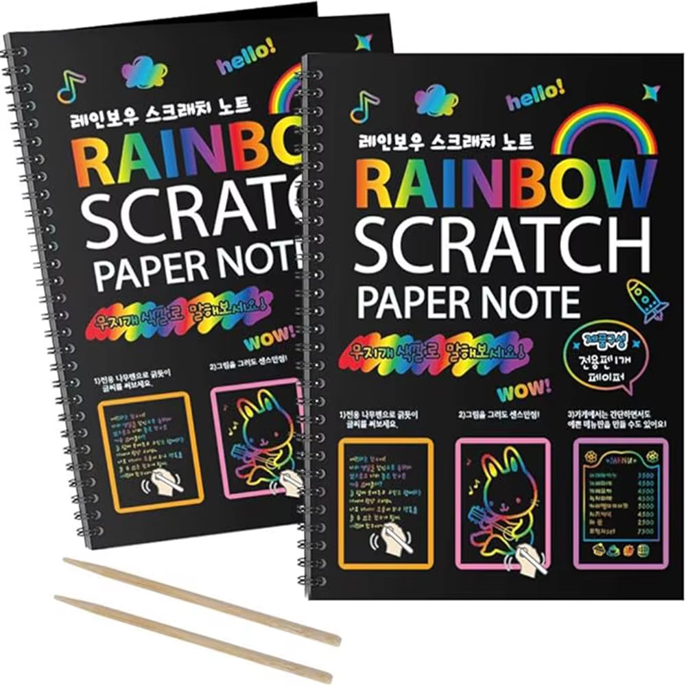 Scratch-Off Color Art Drawing Book, No Need for Paint, Free Creation Diy Drawing Book. Rainbow Scratch-Off Paper