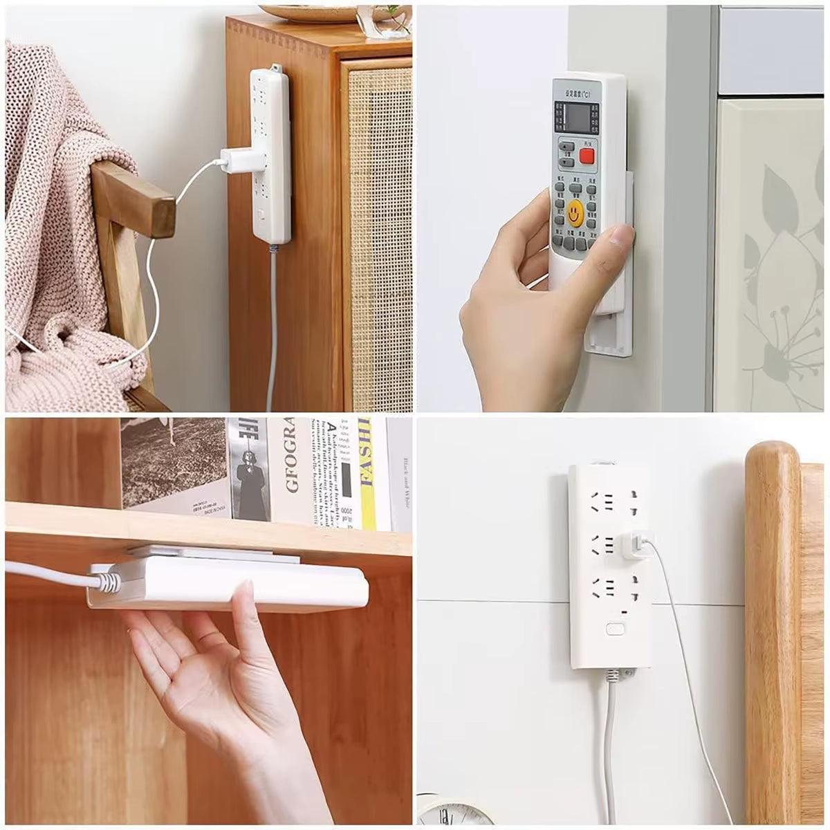 Toocki Self-Adhesive Power Socket Strip Fixator Wall Mounted Self Adhesive Punch Free Row Plug Holder for Kitchen Home Office