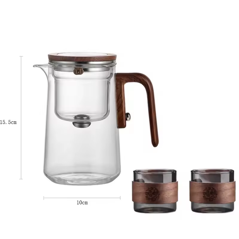 Water Separation Inner Container Teapot One Click Magnetic Switch Tea Separation Filtration Glass Tea Pot Wood Handle Teapot
