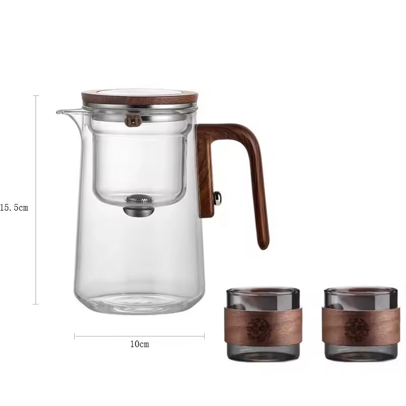 Water Separation Inner Container Teapot One Click Magnetic Switch Tea Separation Filtration Glass Tea Pot Wood Handle Teapot