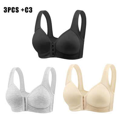 FZ 4/2PCS Esselegance Adjustable Front Closure Push-Up Bra Wire-Free, Seamless & Side Support for Daily Wear, Spring-Summer Comfort