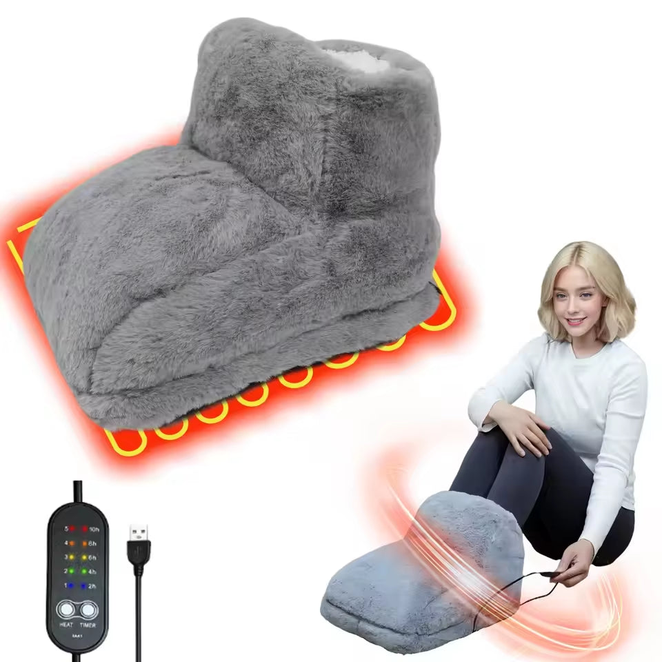 Electric Foot Warmer USB Charging Foot Heating Pad Comfort Fleece Suede Cushion Foot Heater Couple Slippers for Bedroom Sleeping
