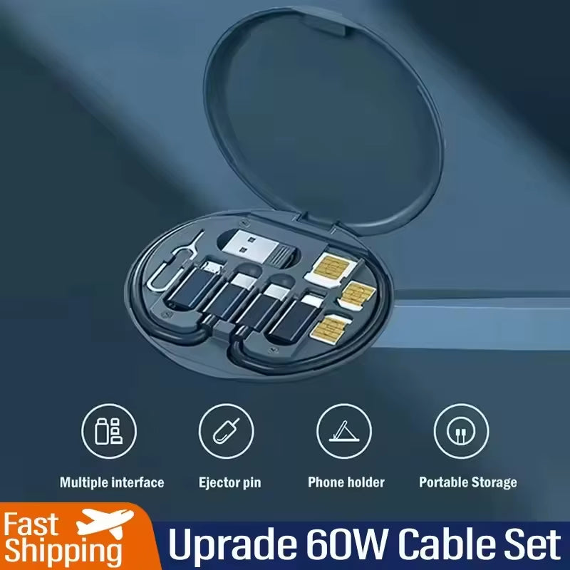 Multifunctional USB Data Cable Set Storage Box with Multi USB Charging Adapter Cable Kit Usb to Type C Usb Adapter