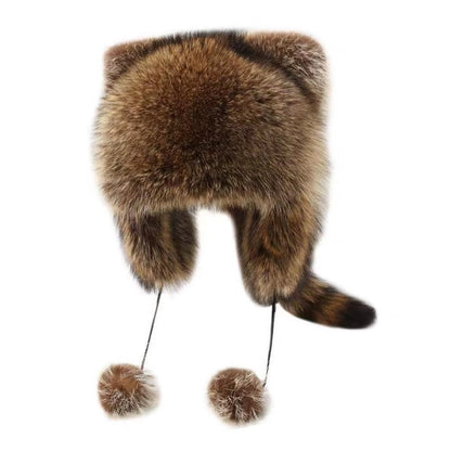 Winter Thickening Lei Feng Hat Season Thickened Cute Raccoon Tail Plush Cap Women Winter Windproof Thick Warm Ears Flaps Hat
