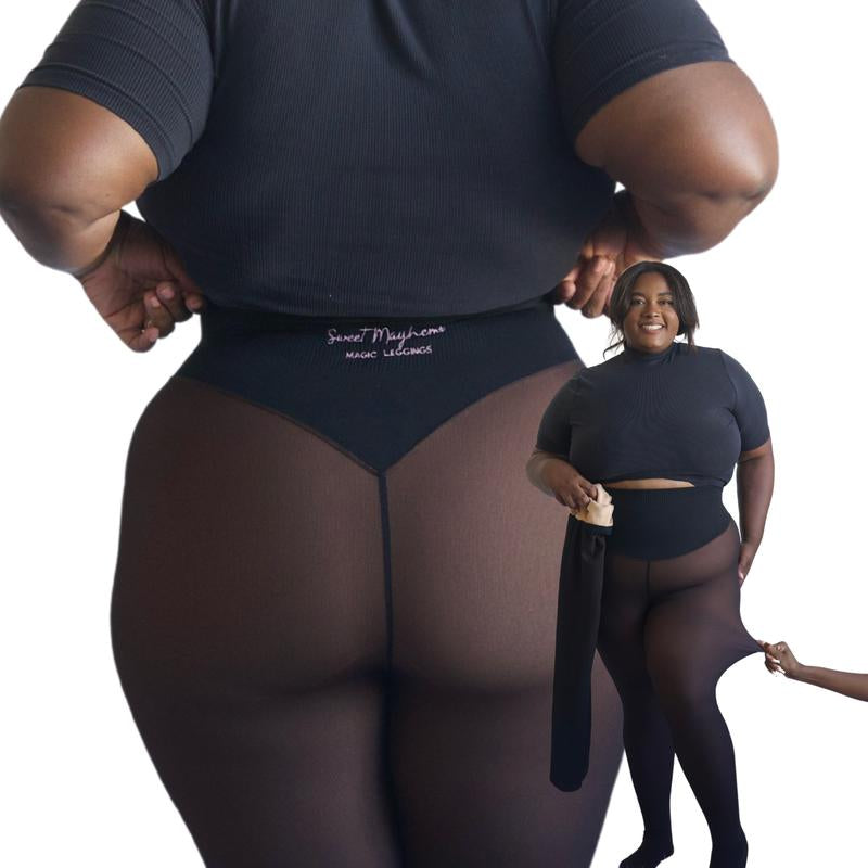 NEW COMPRESSION BAND & ONE SEAM OPTION! the ORIGINAL MAGIC FLEECE LINED LEGGINGS - XXS to 3XL - 4 SHADES - CLOSED FOOT - Fleece Tights Available in plus Size and Light to Brown Fur