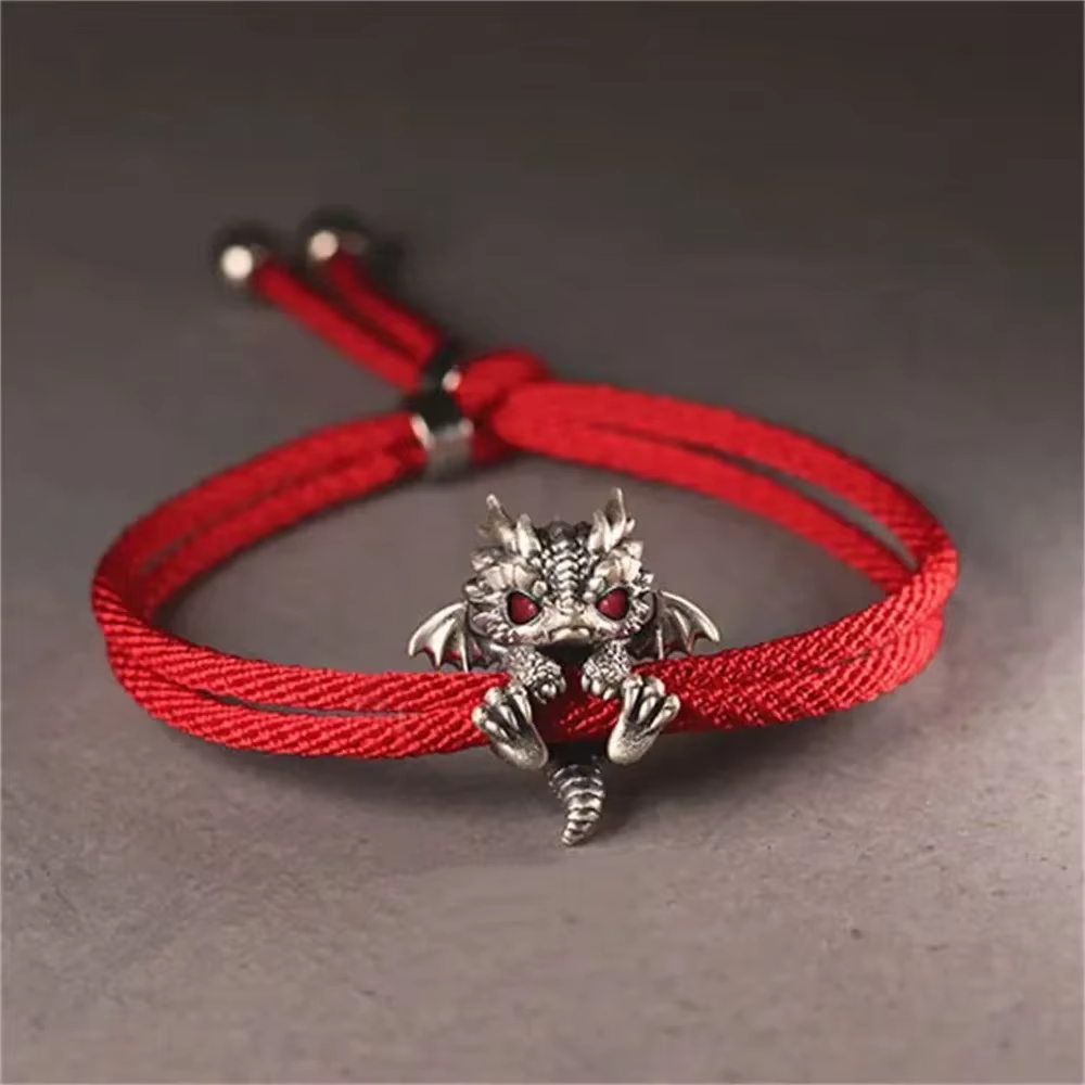 Vintage Red Rope Pullable Adjust Bracelet Bangle Year Good Lucky Gift Handwoven Bracelet for Men Women Jewelry Accessories