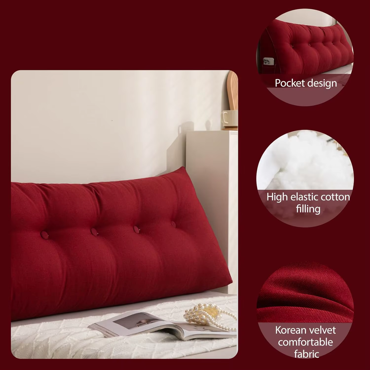 European Headboard Cushion Triangular Pillow with Filler Removable Reading Backrest Support Wedge Comfort Waist Pillow 침대용 등받이